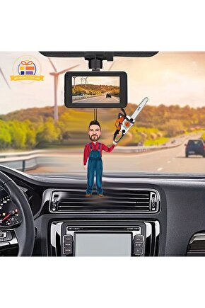 Elektirikli testere ustası karikatürü Araba Dikiz ayna süsü
