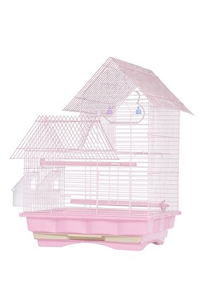 Çift Kapılı Villa Kuş Kafesi 34,5x28x46cm - Pembe