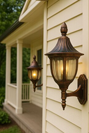 232Lamp Rustik Bakır Eskitme Bahçe Veranda Duvar Fener Dış Mekan