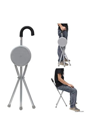 Comfort Tage Hasta Denge Bastonu Alüminyum Oturaklı Baston Sandalye Gri Tekli