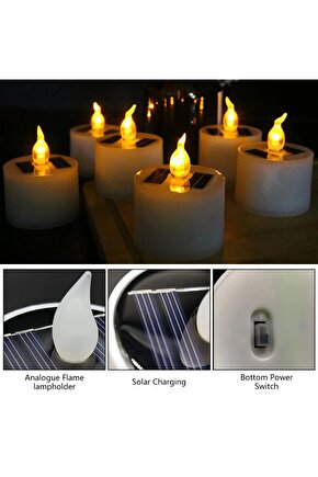 5 Adet 1 Watt Güneş Enerjili Alev Efektli Mum Armatür, Solar 1 Watt Alev Efekt Mum Aplik 5li Paket