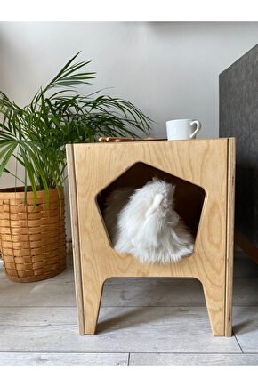 VETLE - Plywood Modern ve Fonksiyonel Pet Evi - Yan Sehpa