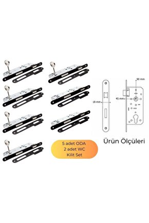 DOKKU GÖMME KİLİT 5 ADET ODA 2 ADET WC OVAL SİYAH 45MM X 18MM AYNA SET