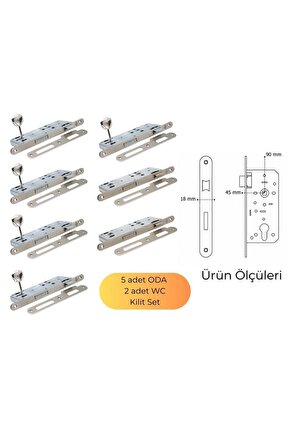 DOKKU GÖMME KİLİT 5 ADET ODA 2 ADET WC OVAL SATEN 45MM X 18MM AYNA SET