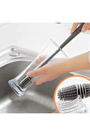 Sparkle Jar Silikon Uzun Saplı Kavanoz Yıkama Fırçası - Siyah