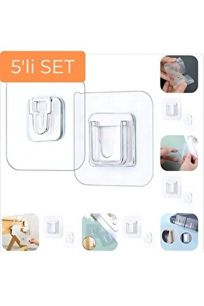Kuriton 5 Set Geçmeli Klips, Kendinden Yapışkanlı Eşya Sabitleme Askısı