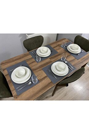 Amerikan Servis 48x30 Cm 4 Adet Açık Gri Nokta Desenli Suni Deri