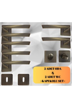 Sole Antik 5 ADET ODA 2 ADET WC Kare Rozetli Kapı Kolu SET