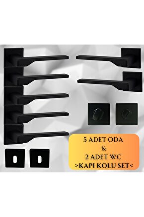 Stilo Siyah 5 Adet Oda 2 Adet Wc Kare Rozetli Kapı Kolu Set