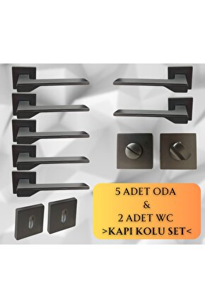 Stilo Antrasit 5 Adet Oda 2 Adet Wc Kare Rozetli Kapı Kolu Set