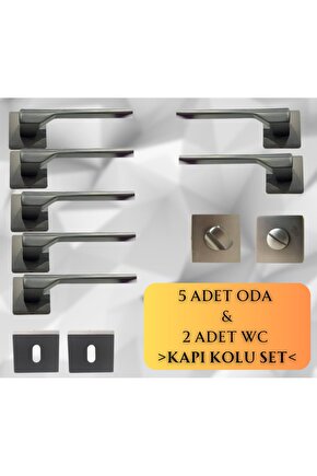 Stilo Inox 5 ADET ODA 2 ADET WC Kare Rozetli Kapı Kolu SET