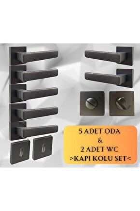 Lusso Antrasit 5 ADET ODA 2 ADET WC Kare Rozetli Kapı Kolu SET