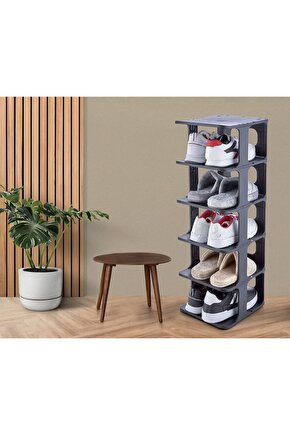 Modern 6 Katlı Ayakkabılık Antrasit Renk Portatif Ayakkabı Standı 6 Katlı
