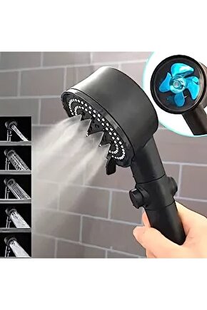Fonksiyonlu Duş Başlığı - Turbo Fan Duş Başlığı - Siyah