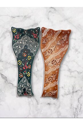 Dekoratif  Tasarım Kirli Kaşık Altlığı, Kaşıklık, Kepçe Altlığı, Çini  Seramik Tamamen El Yapımı