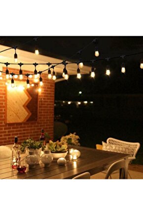 Sarı Işık Ampullü, 5 Metre 10 Duylu Eklenebilir Bahçe, Kafe, Teras, Balkon Armatürü İç Dış Ve Mekan