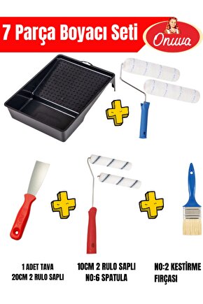 7 parça Boyacı set,20cmx2 Adet,10cm x 2 adet,No:6 Spatulax1 adet,No:2 Kestirme Fırçası,Tava