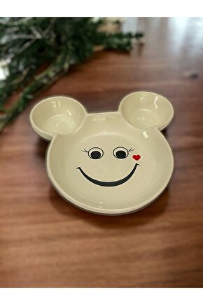 Eğlenceli Çocuk Gülen Yüz Emojili Mama, Yemek, Kahvaltı Ve Pasta Tabağı 1 Adet Krem