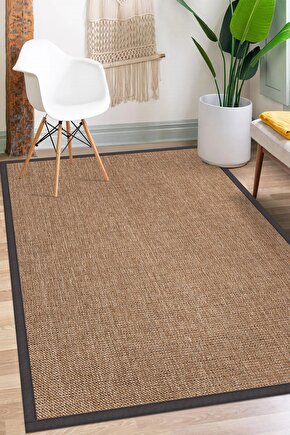 0604-Antrasit Kumaş Bordür Sisal Halı Kilim Hav Toz Vermez Kolay Temizlenen Hasır Kilim