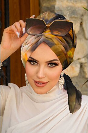 Hardal Siyah Batik Desen Tokalı Bone