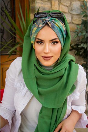 Bahar Yeşili Büzgülü Hazır Şal - 50601