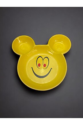 Eğlenceli Çocuk Gülen Yüz Emojili Mama, Yemek, Kahvaltı Ve Pasta Tabağı 1 Adet Sarı