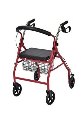 Rolatör Tekerlekli Yürüteç Hasta Yaşlı Yürüteçi Oturaklı 4 Tekerli 130 kg Taşıma Kapasiteli