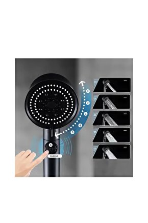 5 Fonksiyonlu Duş Başlığı - Turbo Fan Duş Başlığı - Siyah Yeni Model 542167