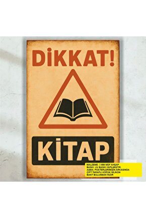 uyarı levhası dikkat kitap komik esprili sözler duvar yazıları retro ahşap poster tablo