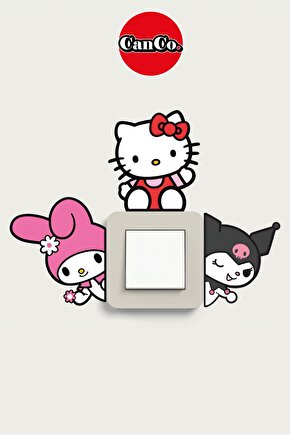 Hello Kitty Kuromi My Melody Set Su Geçirmez Yüksek Çözünürlüklü Lamba Priz Ev Dekorasyon Sticker