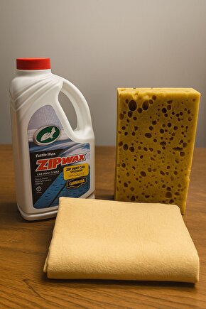 Zip Wax Cilalı Oto Yıkama Seti 60 Yıkama (Şampuan,Güderi,Sünger)