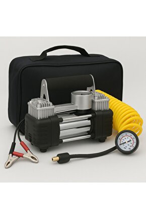 Çift Pistonlu Hava Kompresörü (AKÜ ILE ÇALIŞIR) 12v Oto Lastik Şişirme Pompası | Saklama Çantalı |