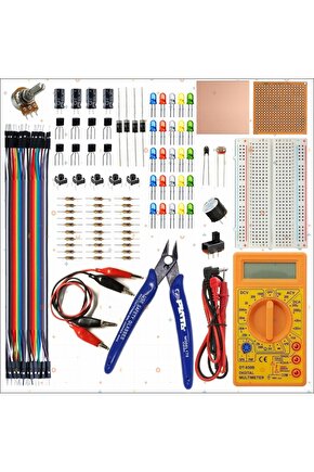 BREADBOARD TEMEL ELEKTRONİK SETİ +DT830D MULTİMETRE + YANKESKİ
