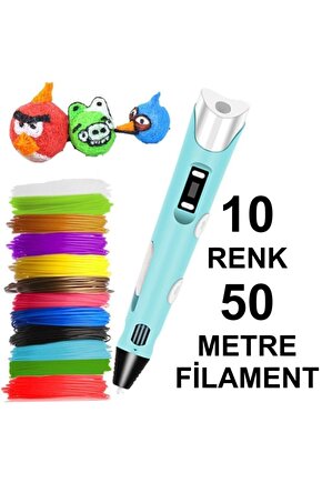 Mavi 3d Kalem Yazıcı 10 Renk 50 Metre (10X5METRE) Pla Filament