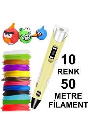 Sarı Kalem Yazıcı+10 Renk 50 Metre (10x5metre) Pla Filament