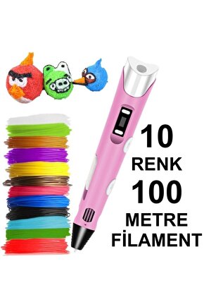 Pembe Kalem Yazıcı+10 Renk 100 Metre(10x10metre) Pla Filament