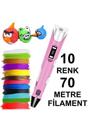 Pembe Kalem Yazıcı+10 Renk 70 Metre (10x7metre) Pla Filament