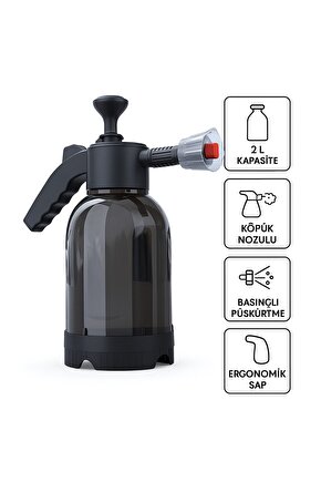 Oto Araç Yıkama Pompası El Değmeden Köpük Püskürtme 2 Litre Yeni Nesil Siyah Şeffaf !