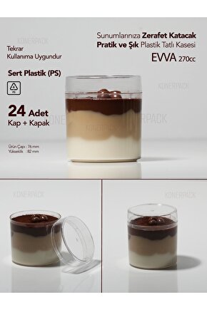 24 Adet Mika Sert Plastik Tatlı Kasesi , Kap Kapak Takım