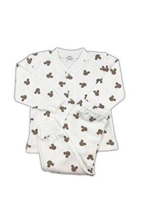 Mickey Mouse Bebek Pijama Takımı – Ekru 0-3 Ay
