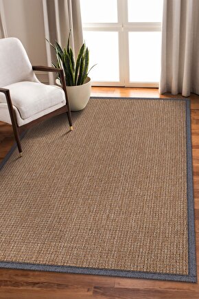 0465-Gri Kumaş Bordür Sisal Halı Kilim Hav Toz Vermez Kolay Temizlenen Hasır Kilim