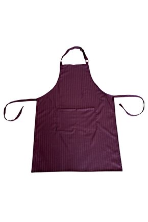 Mutfak Önlüğü Garson Aşçı Şef Servis Boydan Askılı Cepli Unisex Bordo Beyaz Çizgili