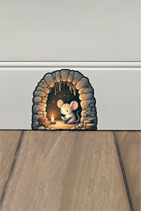 Yuvasında Kitap Okuyan Minik Fare 13,8X12,8 cm Koridor Dolap Oda Ev Dekorasyon Sticker