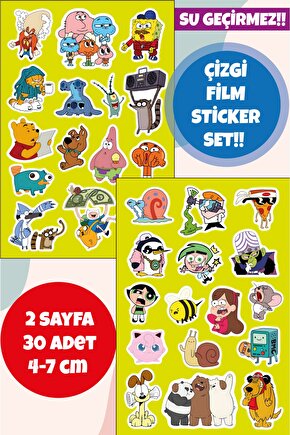 Su Geçirmez Çizgi Film Sticker Seti Planner, Ajanda, Günlük, Telefon, Laptop, Tablet, Motor, Kask