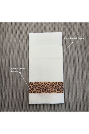 Kumaş Dokulu 40x40 Fildişi Cepli Leopar Animal Desen Peçete 20li