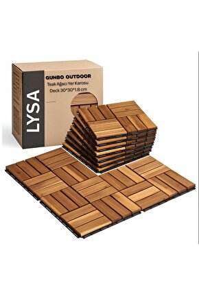 Teak Ağacı Yer Karosu 9 Adet 1 Koli Bahçe Banyo Deck Ahşap Karo Masif Yer Döşemesi Balkon Deck