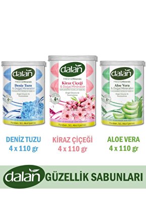 Fresh&minerals Sabun Seti 4x110 gr X 3 Adet (DENİZ TUZU, ALOE VERA, KİRAZ ÇİÇEĞİ)
