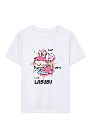 Kız Labubu Çocuk Baskılı T-Shirt - Beyaz