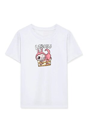 Kız Labubu Çocuk Baskılı T-Shirt - Beyaz