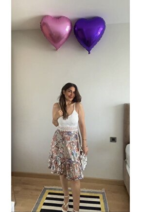 Equri Kadın Askılı V Yakalı Üst Dantel Alt Süprem Mini Elbise